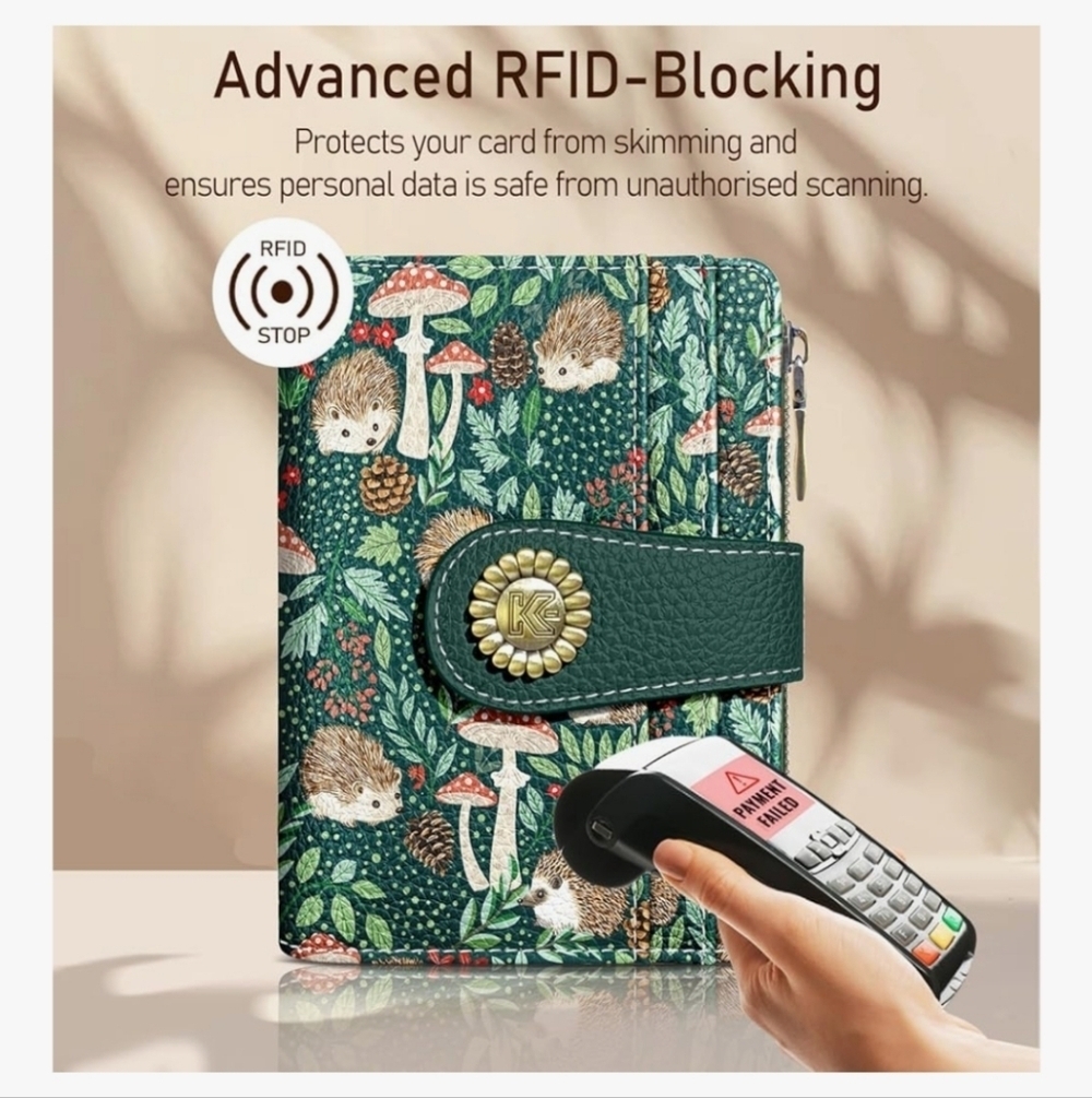 Green Hedgehog Print RFID-Blocking Wallet